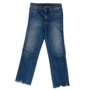 JUST BLACK DENIM Women's Size 26 Blue Wash Cropped Raw Hem Jeans Made in USA